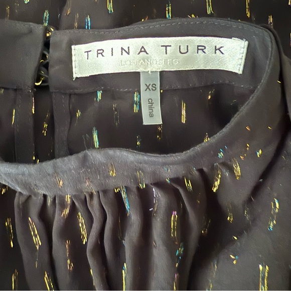 Trina Turk Black Ruffled Bell Sleeve Blouse. Size - Picture 11 of 12